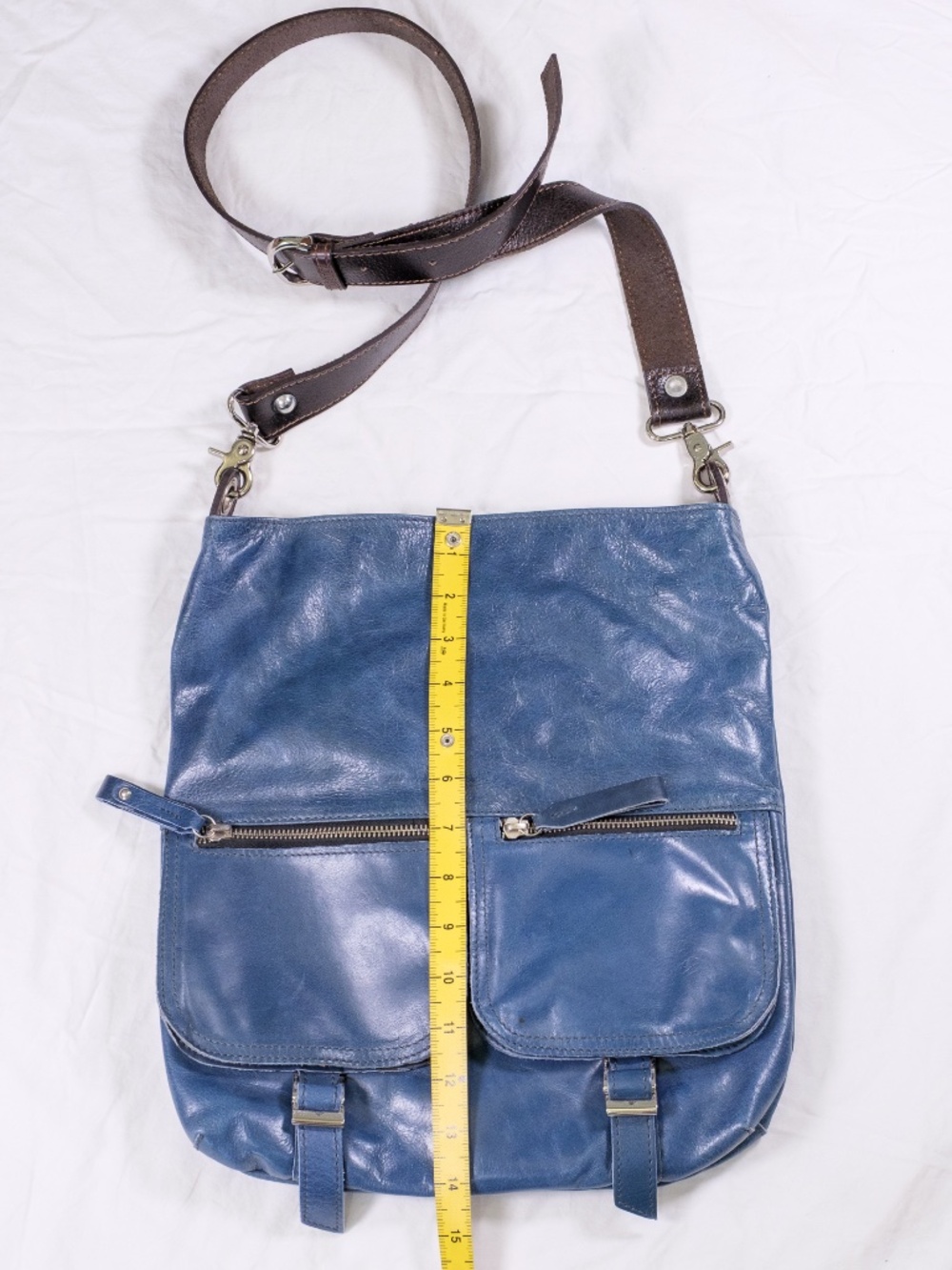 Tano Blue Teal Leather Crossbody Bag - Picture 2 of 12
